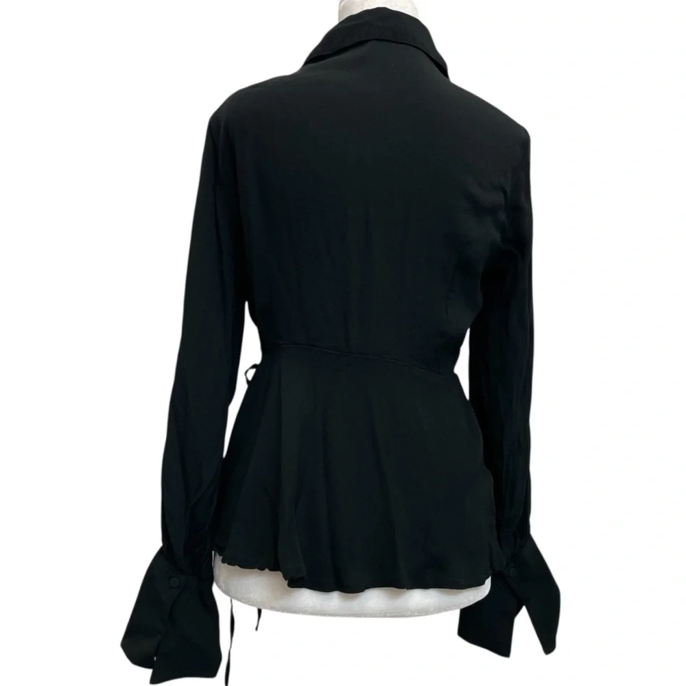 J Crew Black Long Sleeve Wrap Front Crepe Blouse